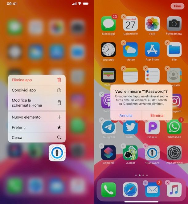 Disinstallazione app iPhone