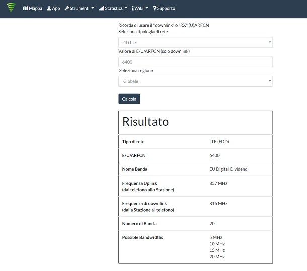Frequenza da RFCN CellMapper