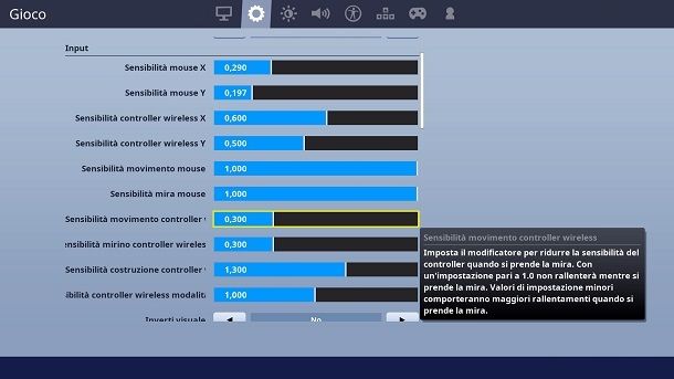 Impostazioni controller Fortnite