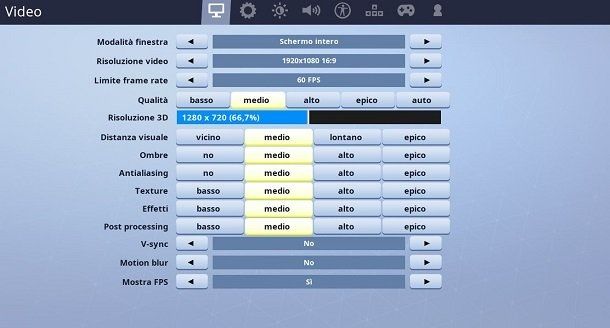 Impostazioni grafiche Fortnite PC