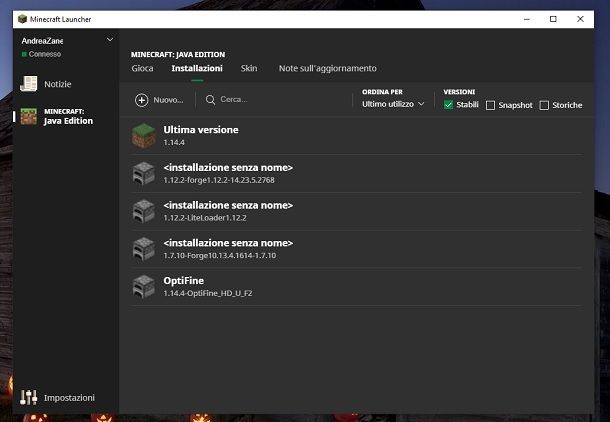 Installazioni Minecraft Launcher