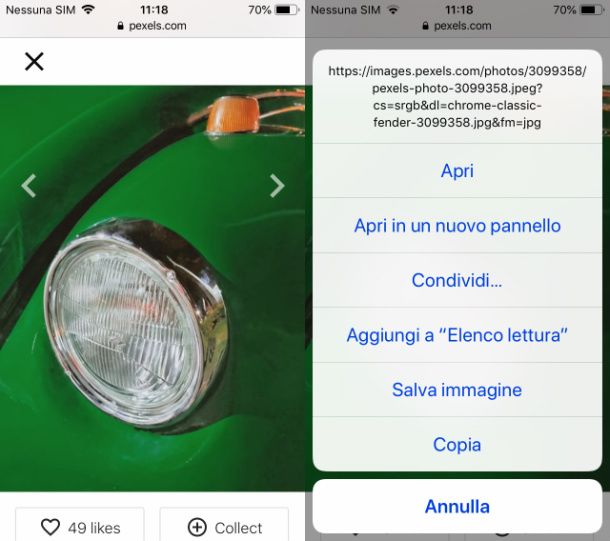 Salvare immagini da Internet su iPhone