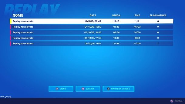 Schermata replay Fortnite