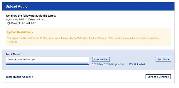 Upload Audio RouteNote