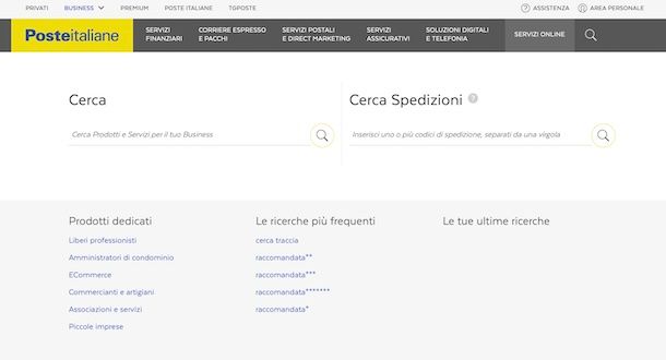 Cerca spedizioni Poste Italiane