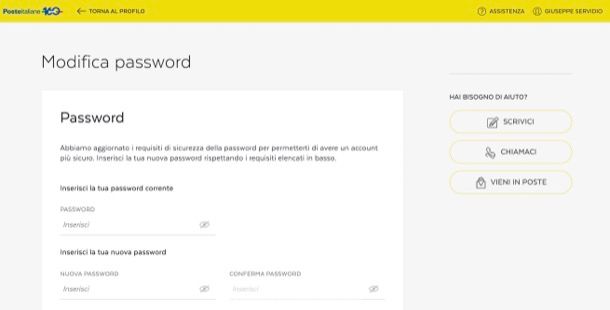 Cambiare password Poste Italiane