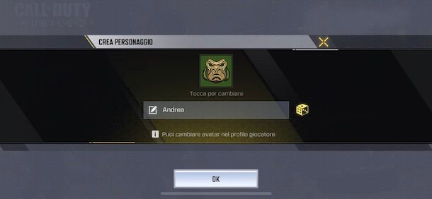 Creare personaggio Call of Duty Mobile