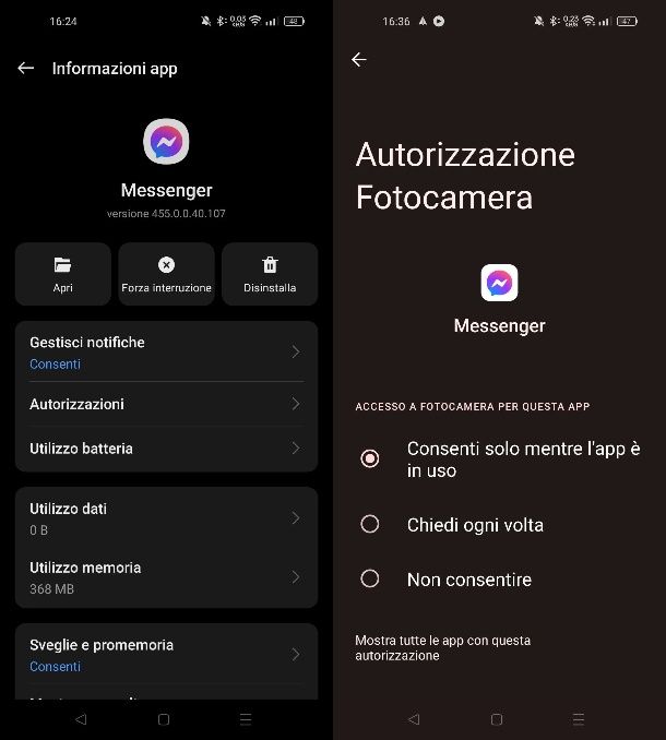 Come attivare fotocamera Messenger