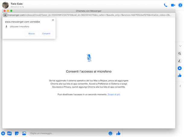 Accesso microfono Messenger da computer