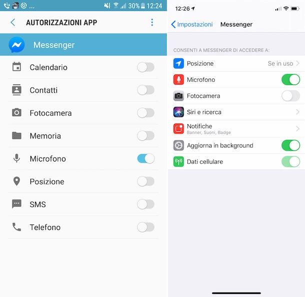 Accesso microfono Messenger da smartphone