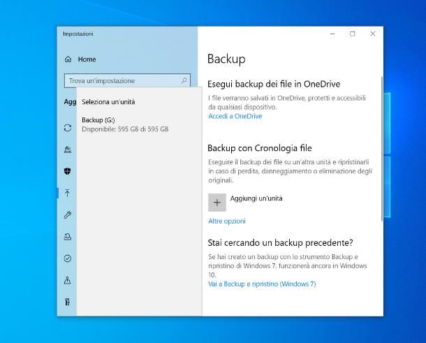 Come fare backup PC Windows 10 su hard disk esterno