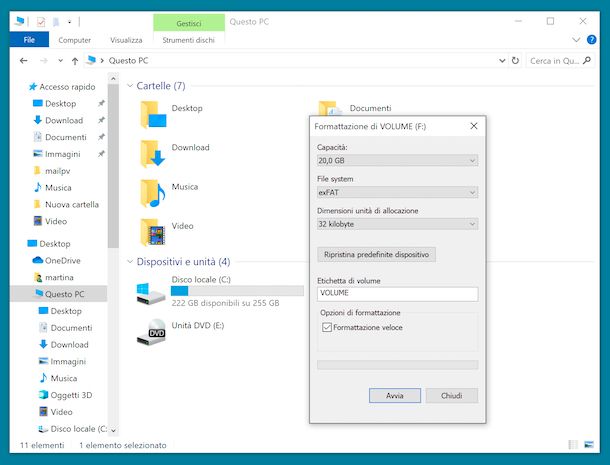 Formattare scheda SD da Esplora File