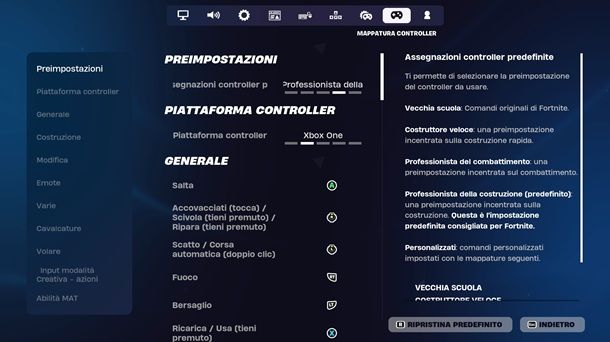 Comandi controller Fortnite PC