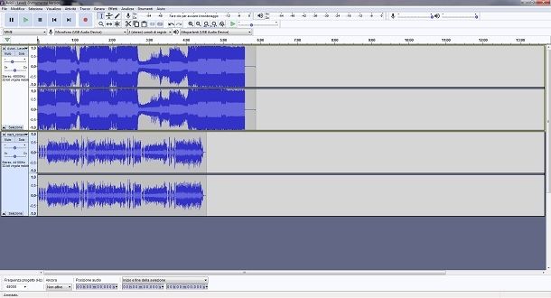 Regolare le due tracce del mashup su Audacity