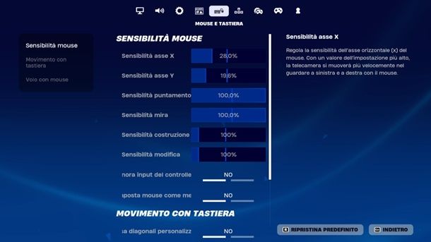 Migliori impostazioni Fortnite PC tastiera