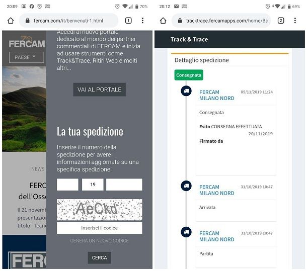 Come rintracciare una spedizione FERCAM da smartphone e tablet