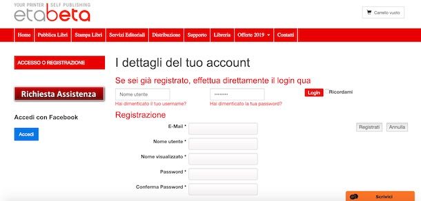 Registrarsi su Etabeta