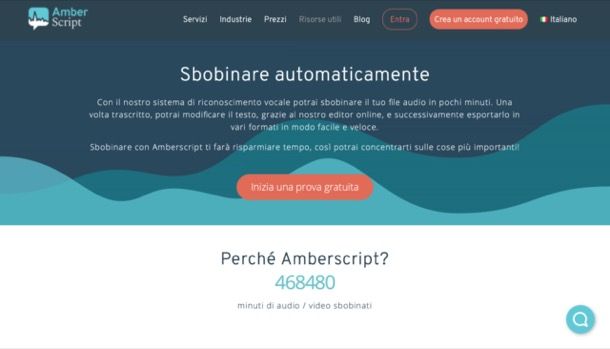 Pagina principale di Amberscript