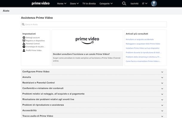Amazon Prime Video supporto