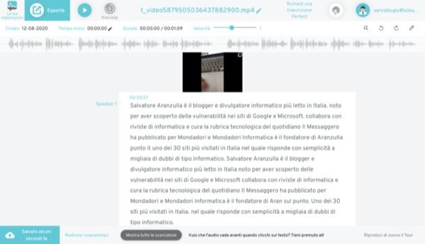 Trascrizione eseguita con Amberscript