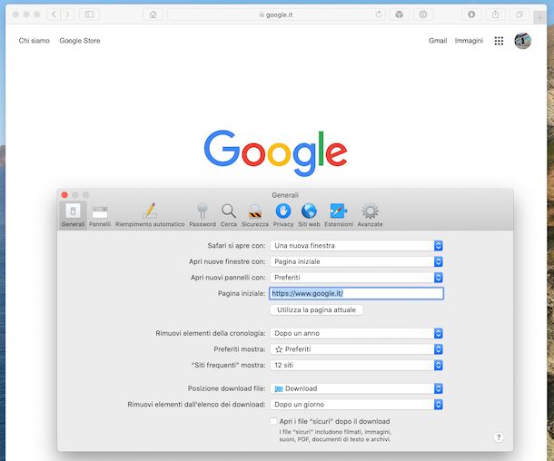 Impostare Google come pagina iniziale su Safari su Mac
