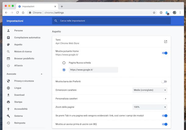 Impostare Google come pagina iniziale su Chrome su Mac