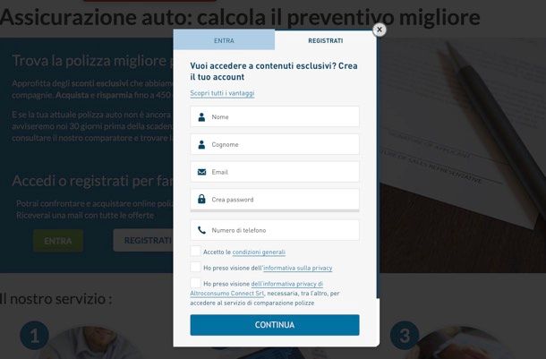 Registrazione ad Altroconsumo Connect