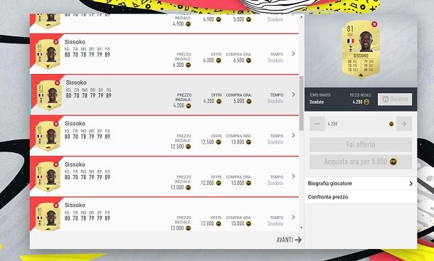Prezzo compra ora FUT Web App