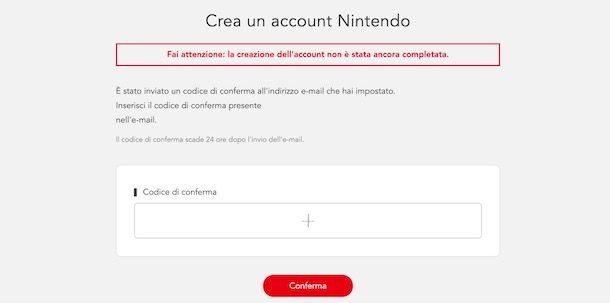 Confermare account Nintendo