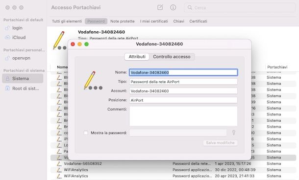 Accesso Portachiavi macOS