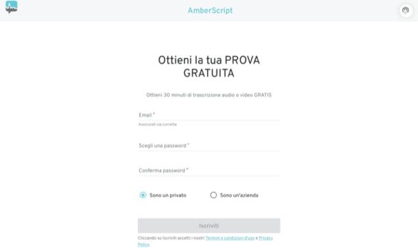 Creazione dell'account Amberscript