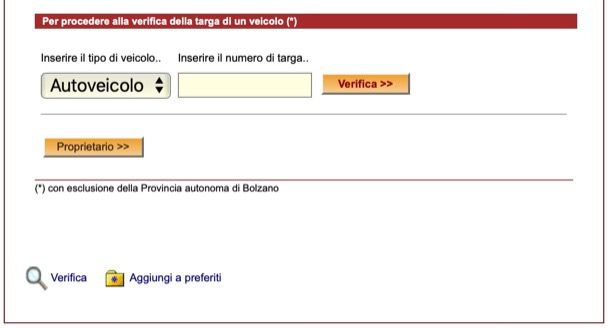 Vedere informazioni targhe online