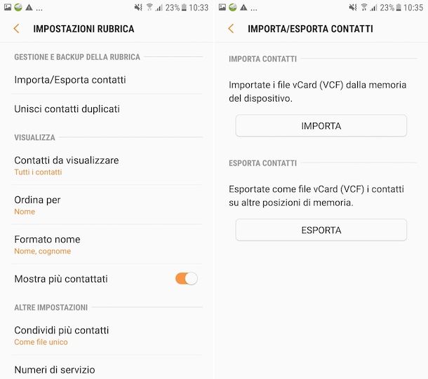 Esportazione contatti su SIM da Samsung