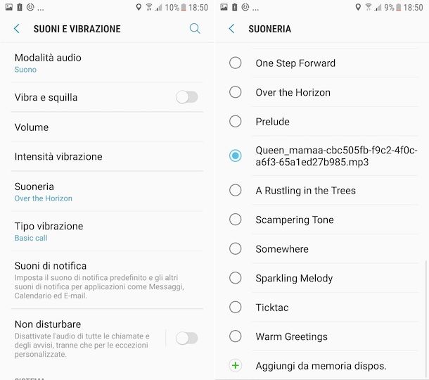 Impostazioni suoneria Android