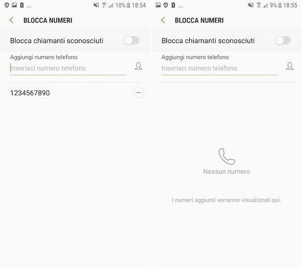 Rimozione numeri black list Android