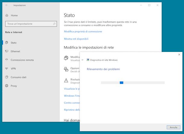 Strumento di diagnostica rete Windows 10