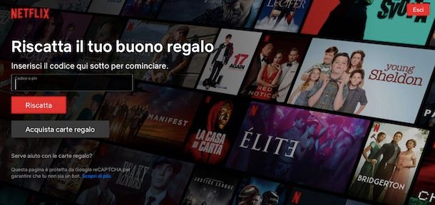 Come riscattare buono Netflix