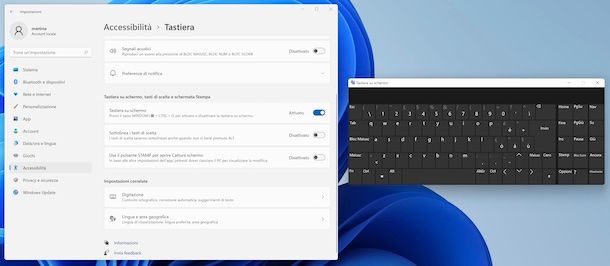 Tastiera su schermo Windows 11
