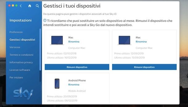 Come registrare un dispositivo su Sky Go