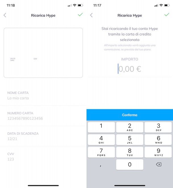 Ricarica HYPE tramite carta di pagamento