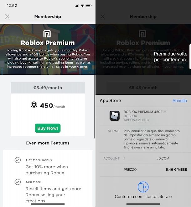 Attivare Roblox Premium da telefono