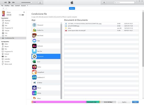 Condivisione file iPhone con iTunes