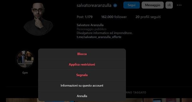 Bloccare su Instagram PC