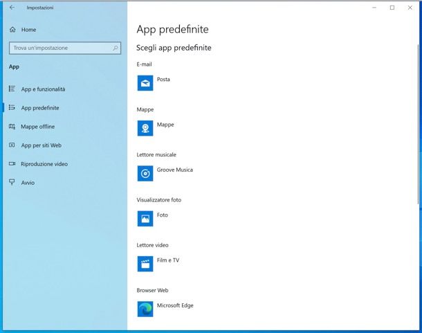 Cambio browser predefinito