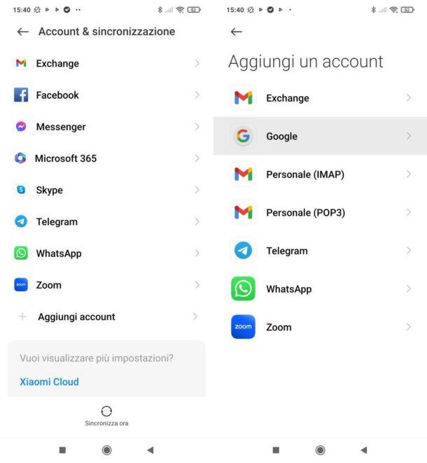 Come aggiungere account Google su Android