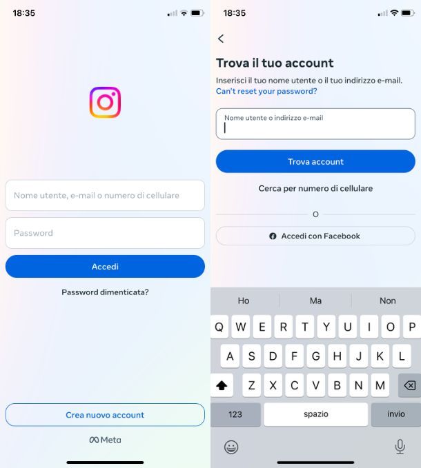 Recuperare account Instagram senza email