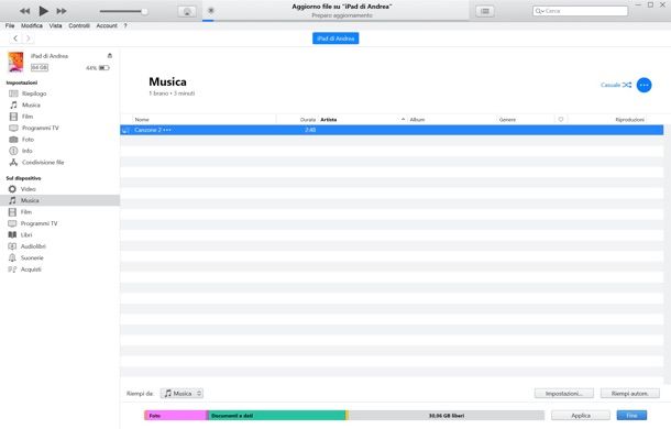 Copia manuale musica su iPad