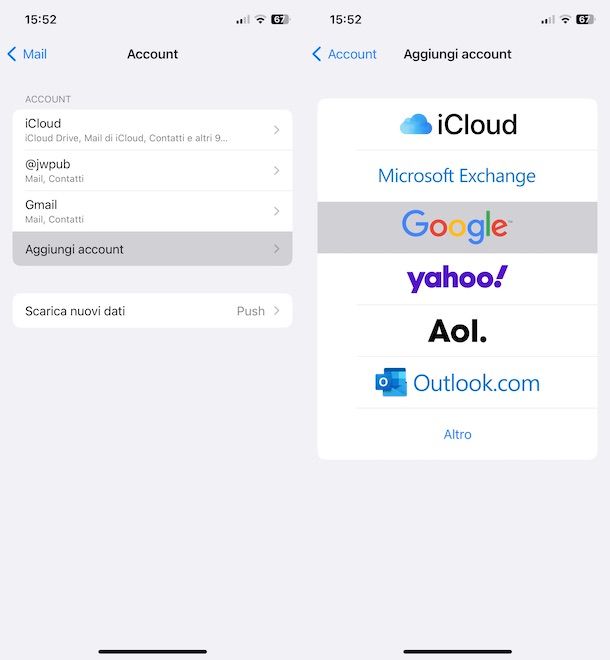 Aggiungere account Google su iPhone