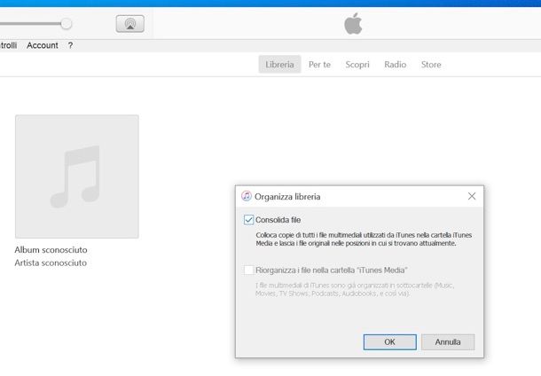 Consolidamento libreria iTunes