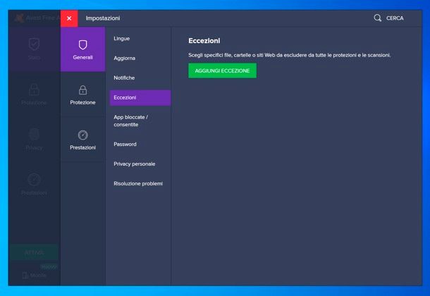 Eccezioni Avast